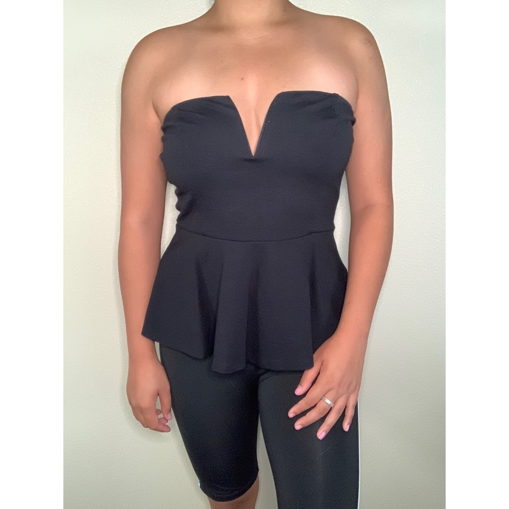 Sexy Black Formal Blouse Strapless Top Size Large